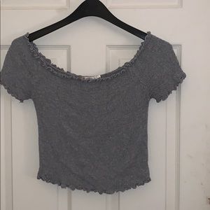 Off the shoulder gray shirt